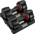 Adjustable Dumbbell Set, 2-in-1 Weights with Anti-Slip Handle, Fast Weight Adjustment for Home Gym, Strength Training, Single/Pair with Tray