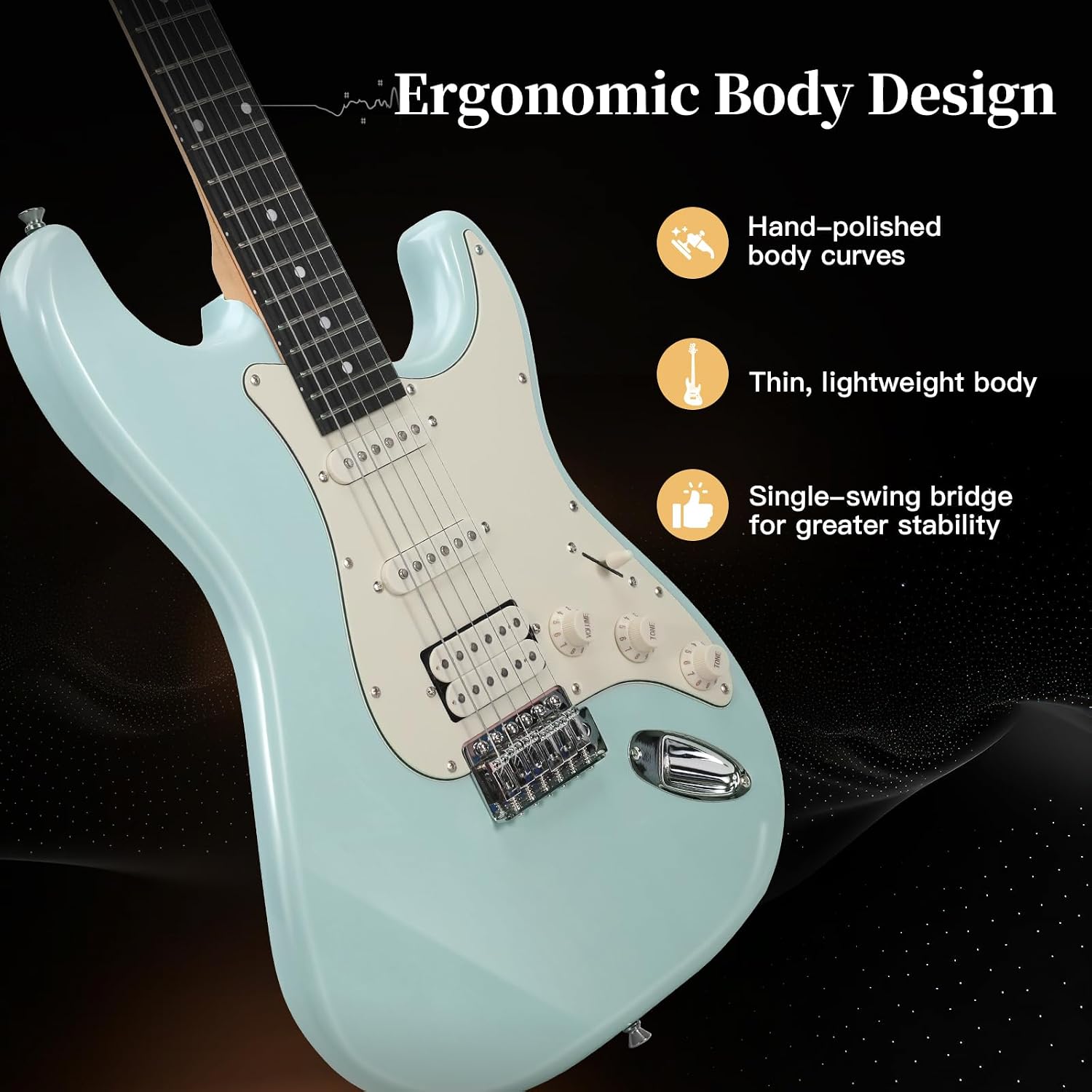 Musicool 39 Inch Electric Guitar Starter Kit– HSS Pickups Solid Body Electric Guitar Includes Amplifier, Bag, Digital Tuner, Strap, String, Cable, Picks, Beginner Gift （Olympic Blue）