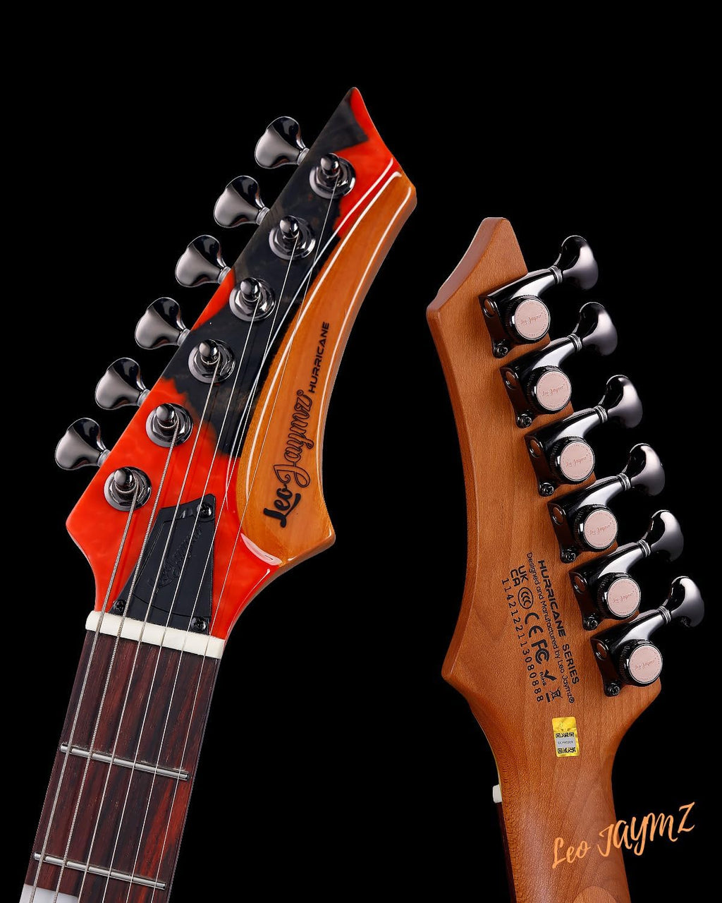 Leo Jaymz Electric Guitar Hurricane Deluxe Series, Mahogany Body, Roasted Maple Neck, Rosewood Fretboard, Locking Tuners, Rounded Frets, Case(Red Deluxe)