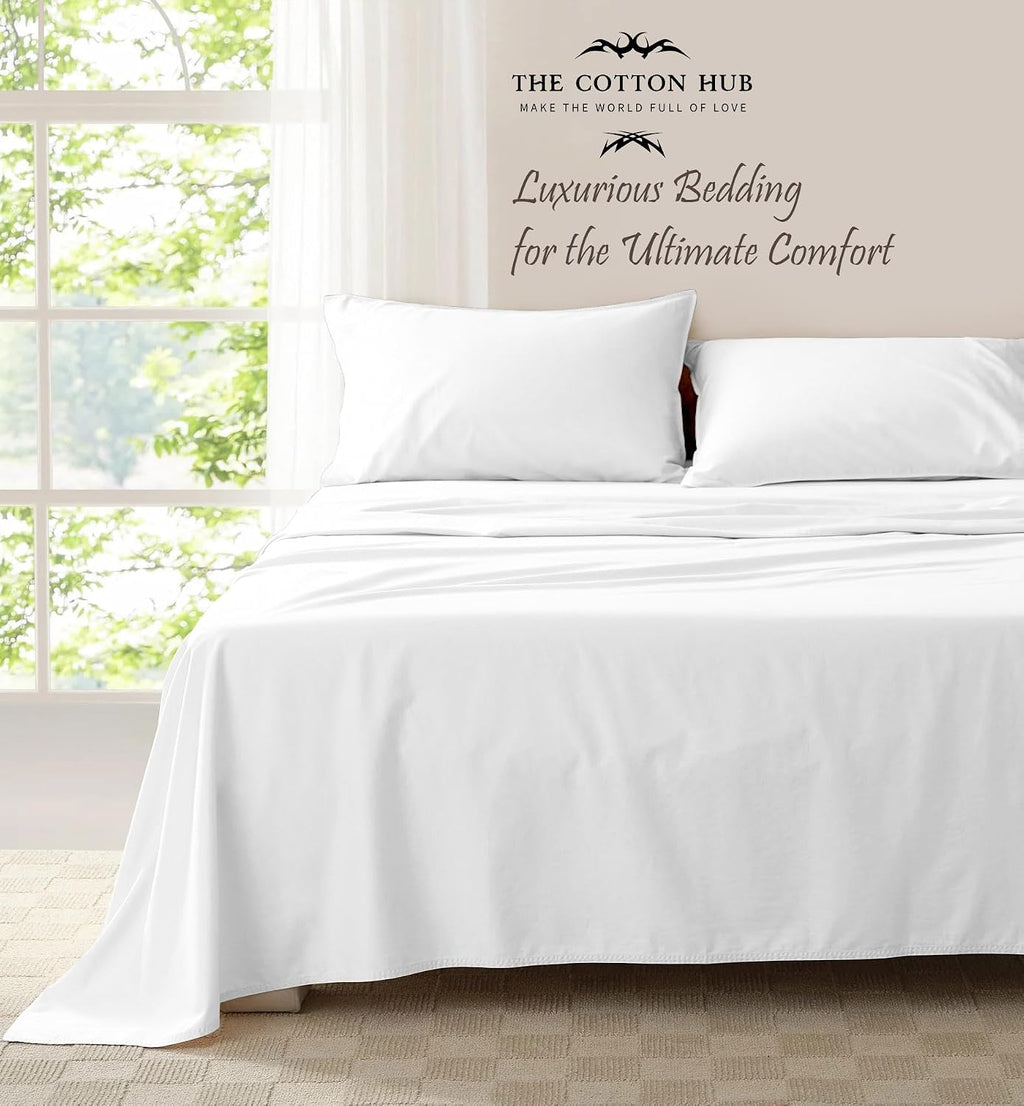 Queen Size 6-PCs Sheet Set Fully Elasticized Fits 16-22' Deep Pocket, Genuine 600 Series 100% Pima Cotton Bed Sheets (Solid, White)