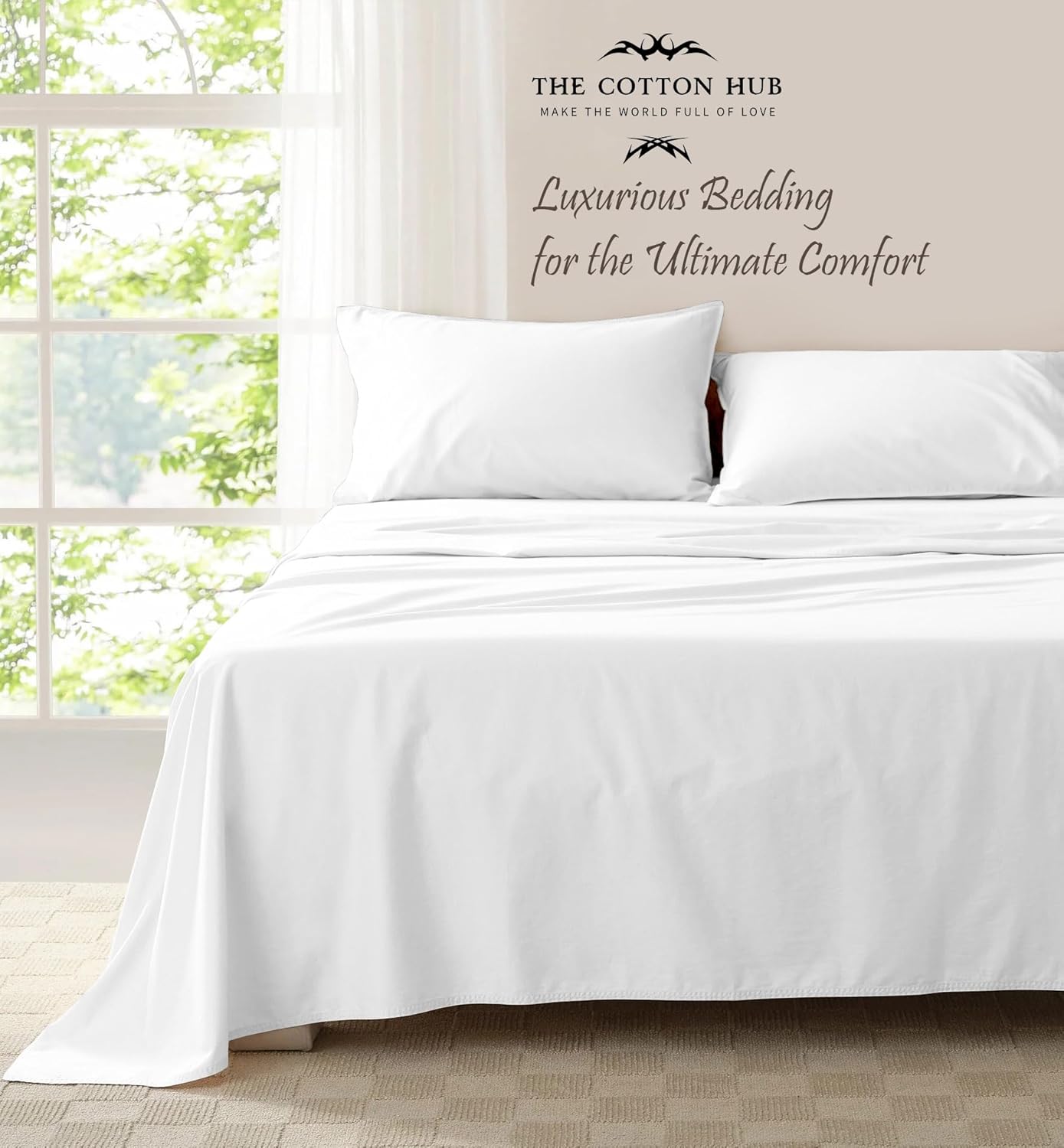Alaska-King Size 4-PCs Sheet Set Fully Elasticized Fits 15-20' Deep Pocket, Genuine 600 Series 100% Pima Cotton Bed Sheets (Solid, White)