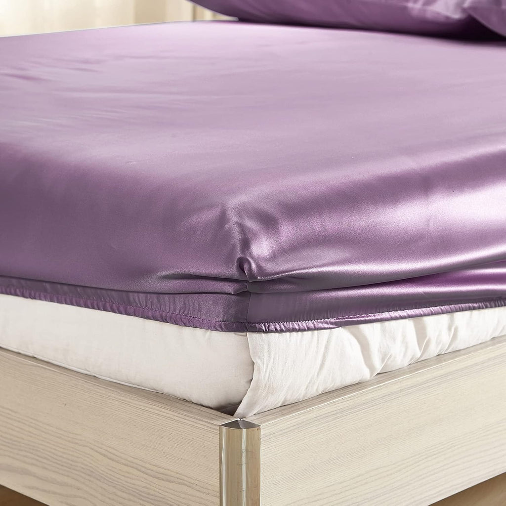 LilySilk 3PC Mulberry Silk Fitted Sheets Set, 6A Grade, 19 Momme, 2 Pillowcases & 1 Deep Pocket Sheet (16 Inch), King Size, Lavender
