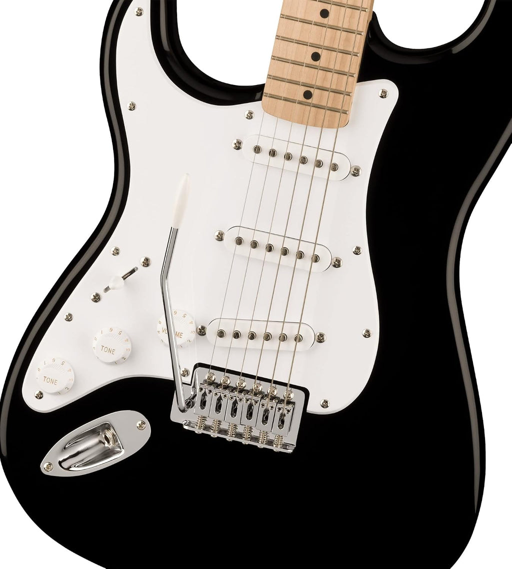 Fender Squier Sonic Stratocaster Left-Handed - Black Bundle with Frontman 10G Amp, Cable,Tuner, Strap, Picks, and Austin Bazaar Guitar DVD