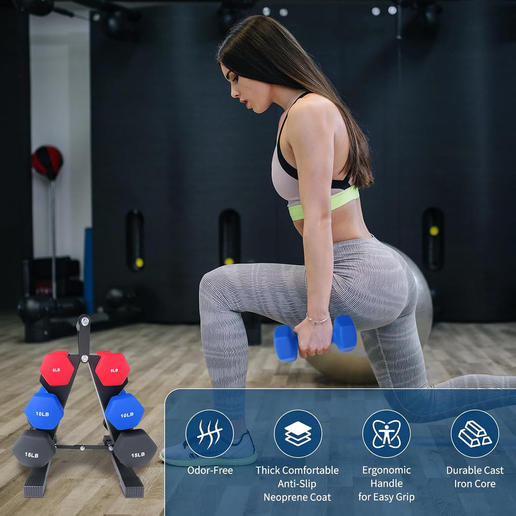 PVC Coated Dumbbell Set, Hexagon Weights Dumbbells Set with Rack/Box, Packed in Pairs, Anti-Slip, Multiple Weight Options, Workout Equipment for Home Gym