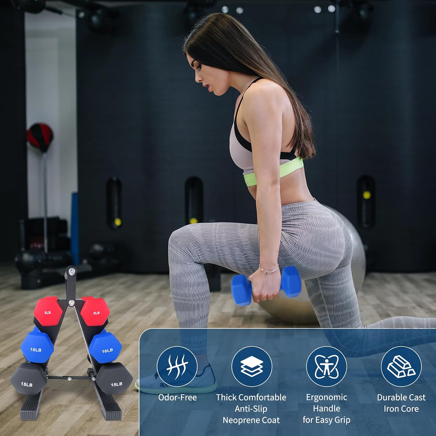 PVC Coated Dumbbell Set, Hexagon Weights Dumbbells Set with Rack/Box, Packed in Pairs, Anti-Slip, Multiple Weight Options, Workout Equipment for Home Gym