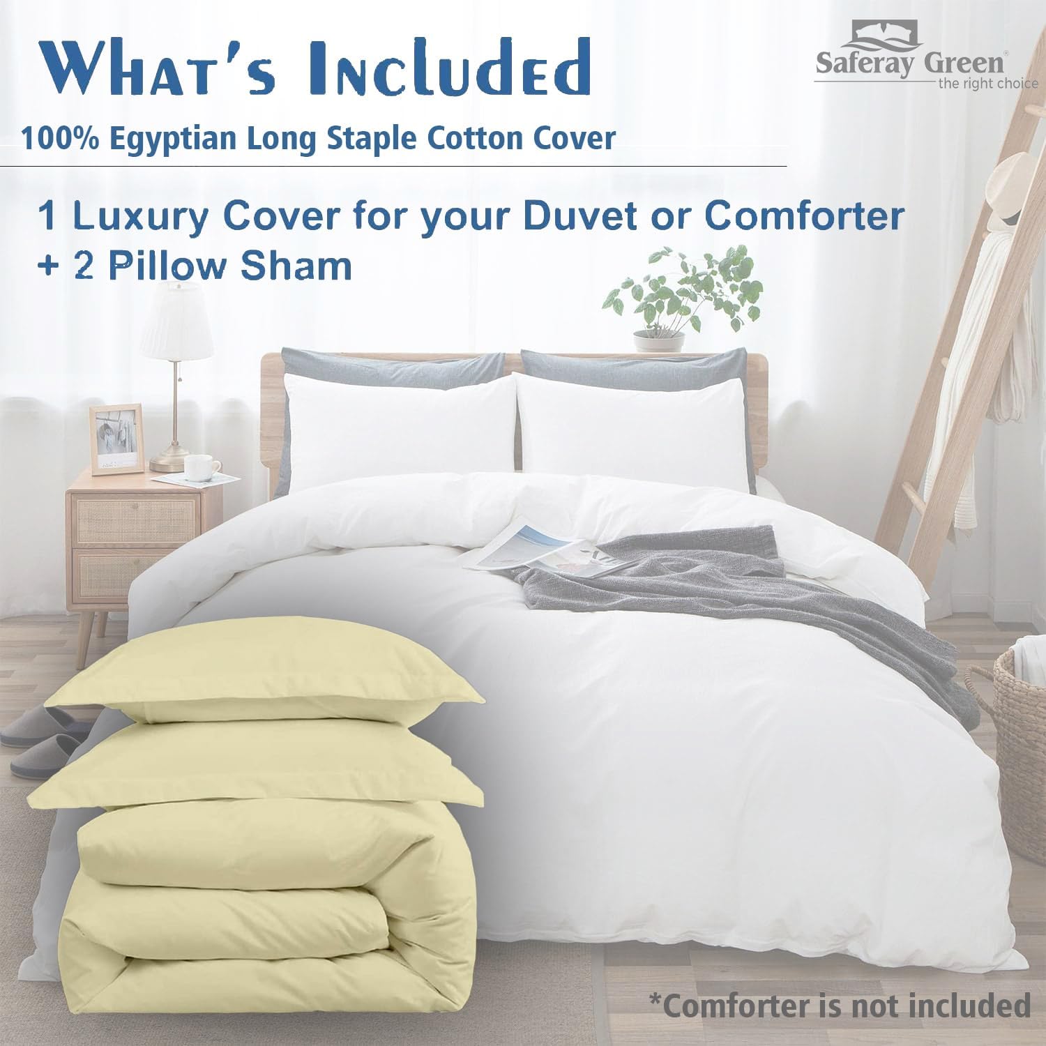 Duvet Cover Oversized King Plus 120'x128' 3 Piece 100% Egyptian Cotton Luxury Soft & Breathable All Season 600 Thread Count with Zipper Closure & Corner Ties Soft Comforter Cover (Ivory)