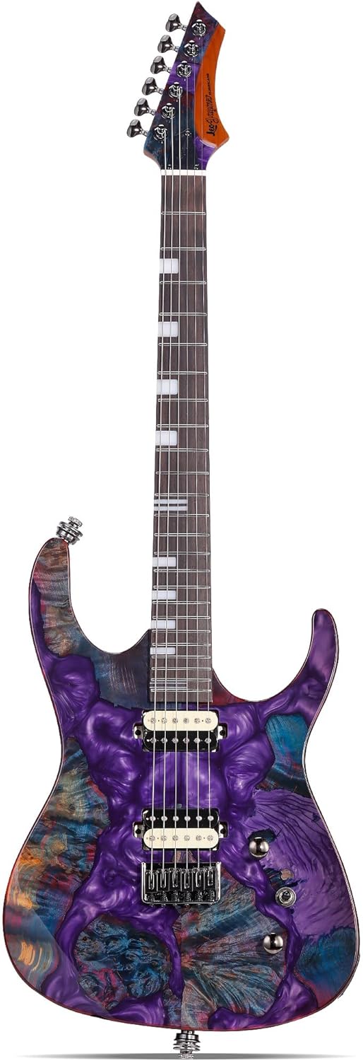 Leo Jaymz Electric Guitar Hurricane Deluxe Series, Burl Top, Mahogany Body, Roasted Maple Neck, Rosewood Fretboard, Locking Tuners, Rounded Frets, Case (Violet Deluxe)