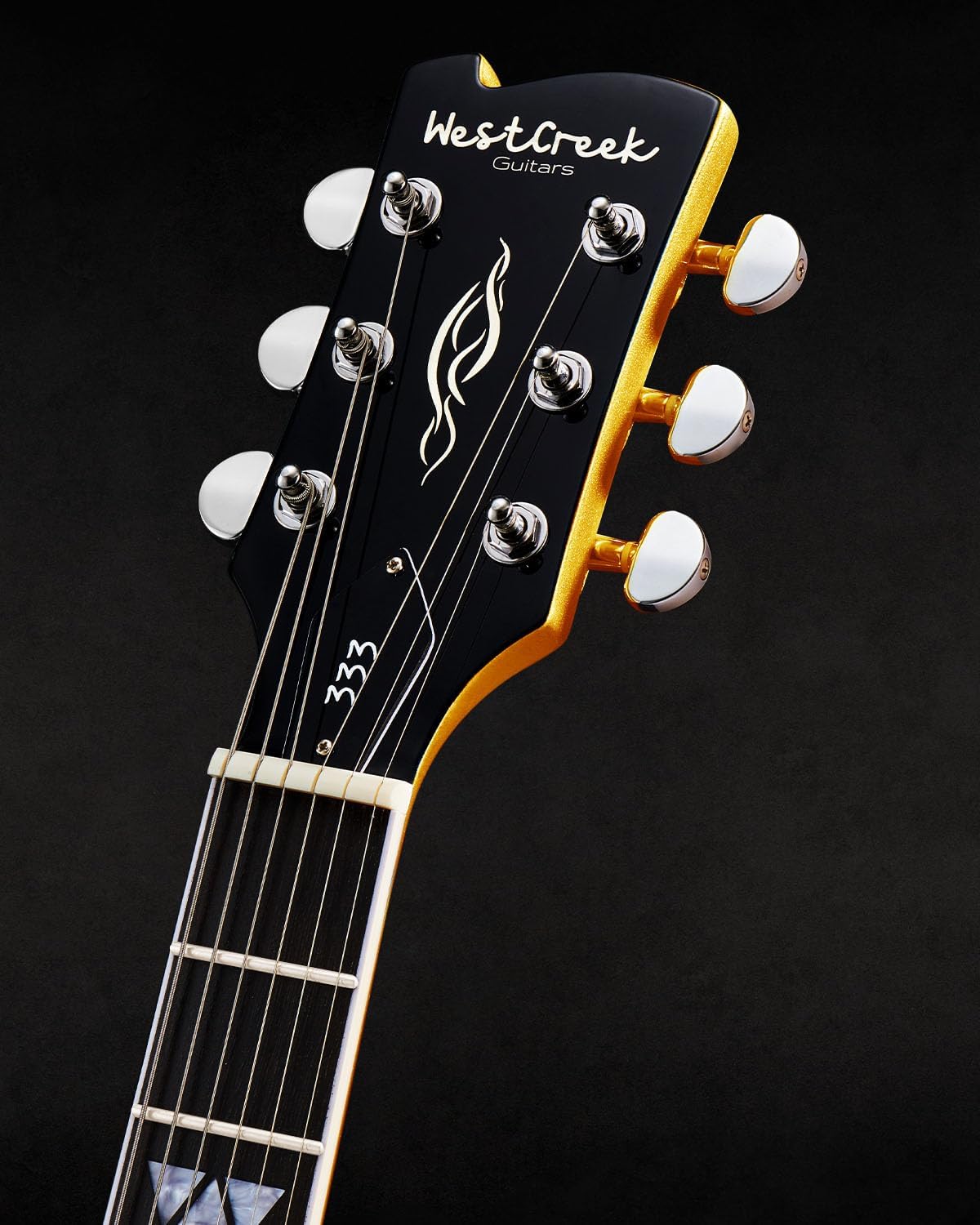 WestCreek 333 Electric Guitar with 6 String, Semi Hollow Body Jazz Electric Guitar, Alnico Humbucker Pickups, Roosewood Fingerboard, Rounded End Jumbo Frets, Full (Gold)