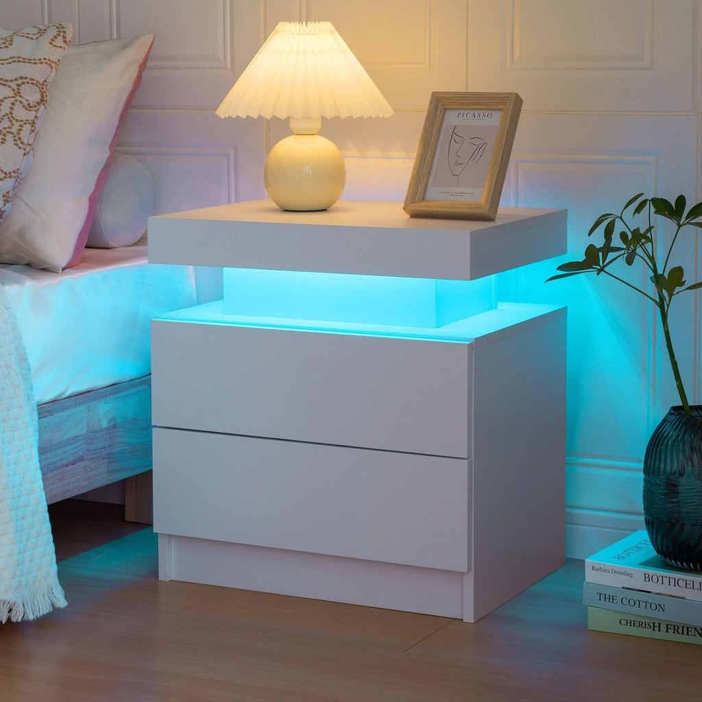 Bingoday Nightstand Set of 2 LED Nightstand with 2 Drawers, Bedside Table with Drawers for Bedroom Furniture, Side Bed Table with LED Light