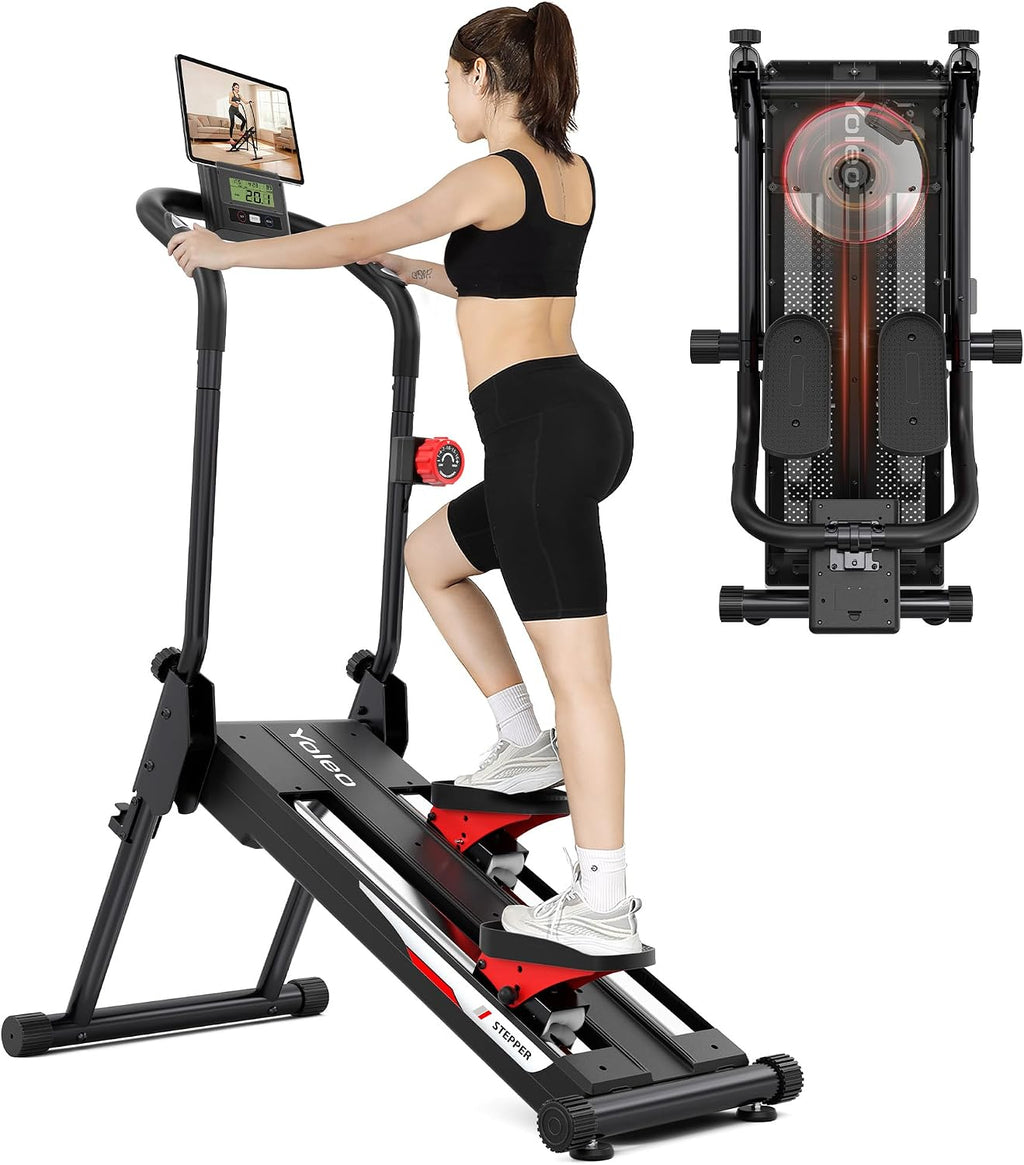 YOLEO Adjustable Resistance Stair Steppers for Exercise at Home, Folding Cardio Stairmaster with 3 Workout Modes & Oversized Pedal,90% Pre-Assembled Stair Climber with Handlebar for Full Body Workout