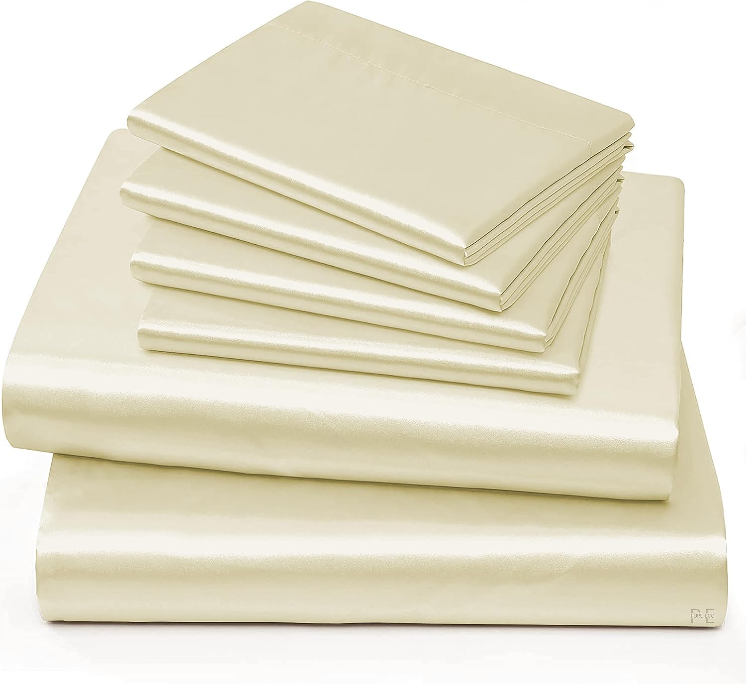 6 Piece Mulberry Silk Sheet Set Twin Size (39x75)+ Upto 16 Inch Deep Pocket Ivory Color Smooth Soft and Silk Bed Sheets Twin Size Bedding Set