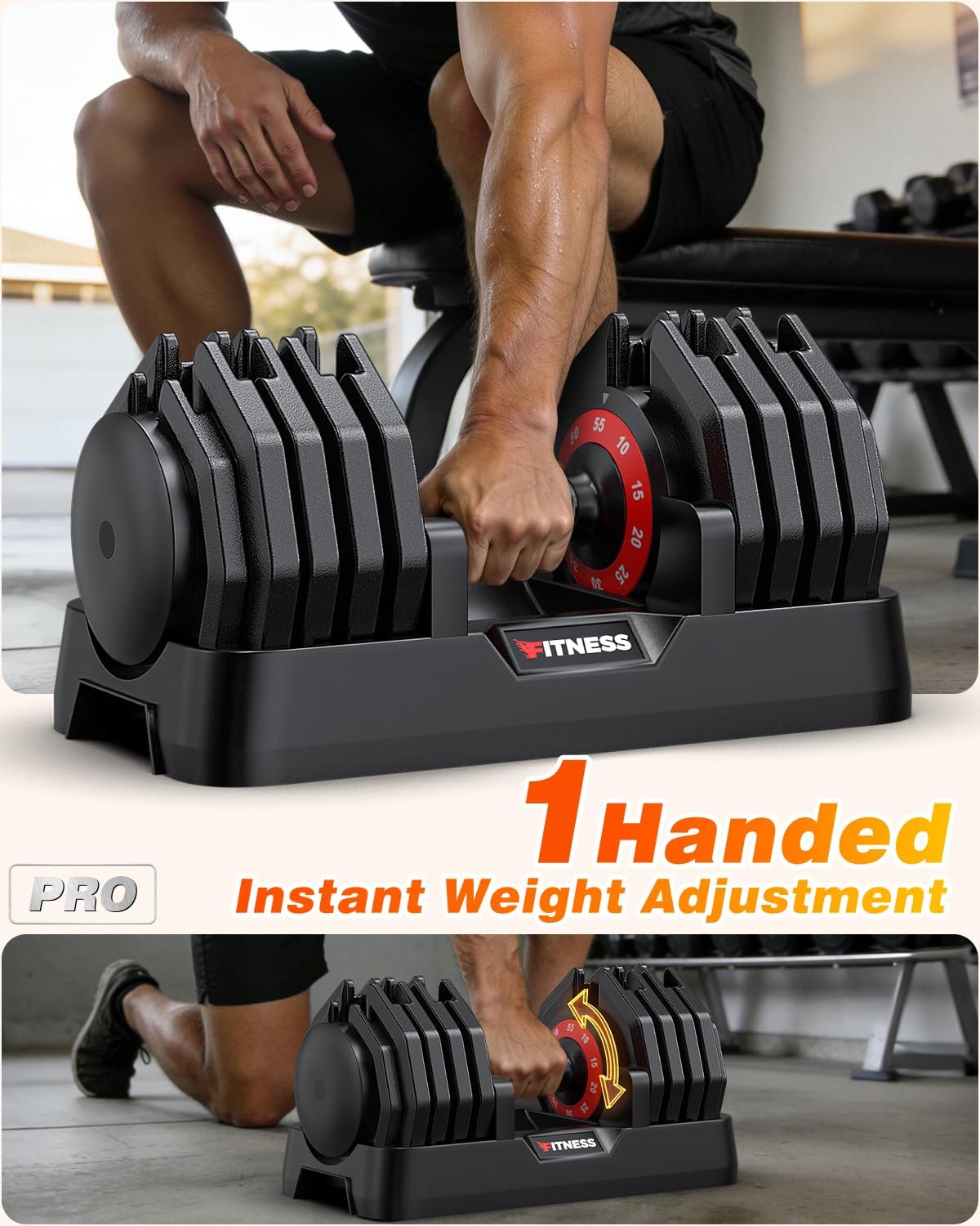 Adjustable Dumbbells Set of 2, 1 Hand Adjustable Weights Dumbbell Set and Workout Bench, 25/55/80lb Pair Weight Set For Home Gym Suit both Men and Women, Compact for Small Space Apartment Room