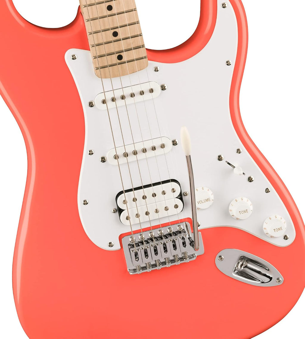 Fender Squier Sonic Stratocaster HSS - Tahitian Coral Bundle with Frontman 10G Amp, Tuner, Strap, Cable, Picks, and Austin Bazaar Guitar DVD
