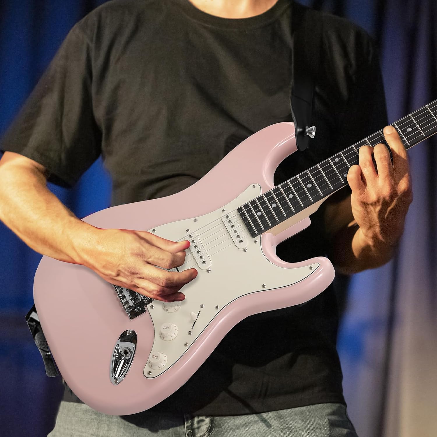 Musicool 39 Inch Electric Guitar Starter Kit– HSS Pickups Solid Body Electric Guitar Includes Amplifier, Bag, Digital Tuner, Strap, String, Cable, Picks, Beginner Gift（Pink ）