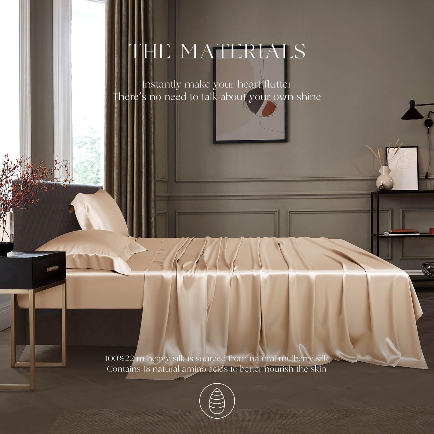 DISANGNI 22 Momme 100% Mulberry Silk Bedding Set - 4-Piece Luxury (2 Pillowcases, 1 Fitted Sheet, 1 Flat Sheet) - 6A Grade Natural Silk (Champagne, Queen)