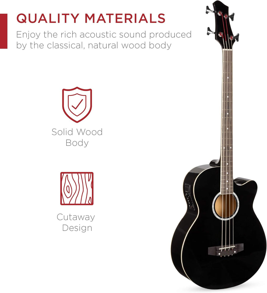 Best Choice Products Acoustic Electric Bass Guitar, Full Size 4 String, Fretted Bass Guitar w/Padded Gig Bag - Black