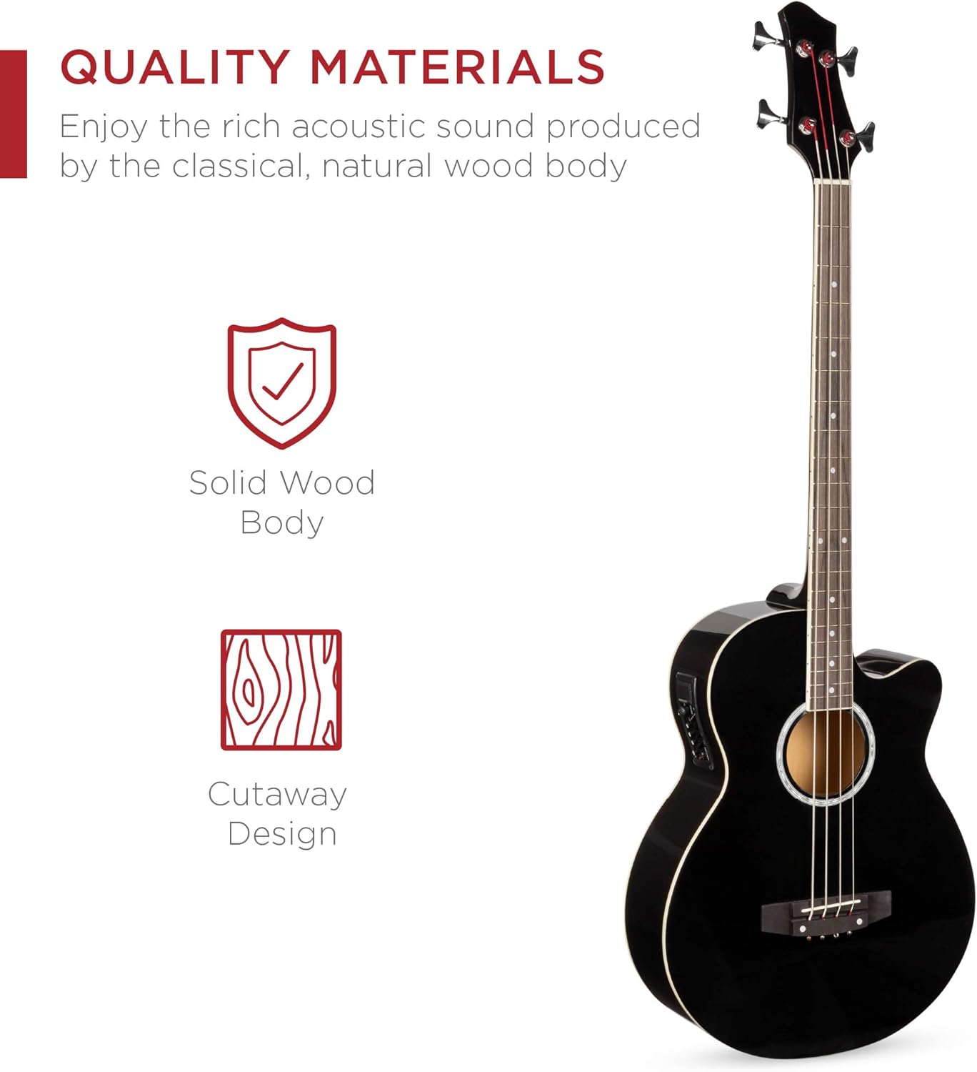Best Choice Products Acoustic Electric Bass Guitar, Full Size 4 String, Fretted Bass Guitar w/Padded Gig Bag - Black