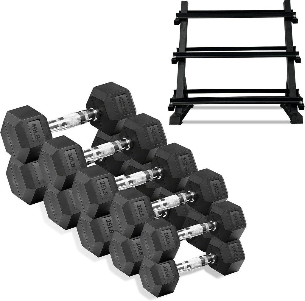 Rubber Coated Dumbbells with Storage Rack 350/450/550 LBS - Free Weights Dumbbell Set for Home Gym Equipment Exercise & Fitness Dumbbells for Strength Training