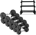 Rubber Coated Dumbbells with Storage Rack 350/450/550 LBS - Free Weights Dumbbell Set for Home Gym Equipment Exercise & Fitness Dumbbells for Strength Training