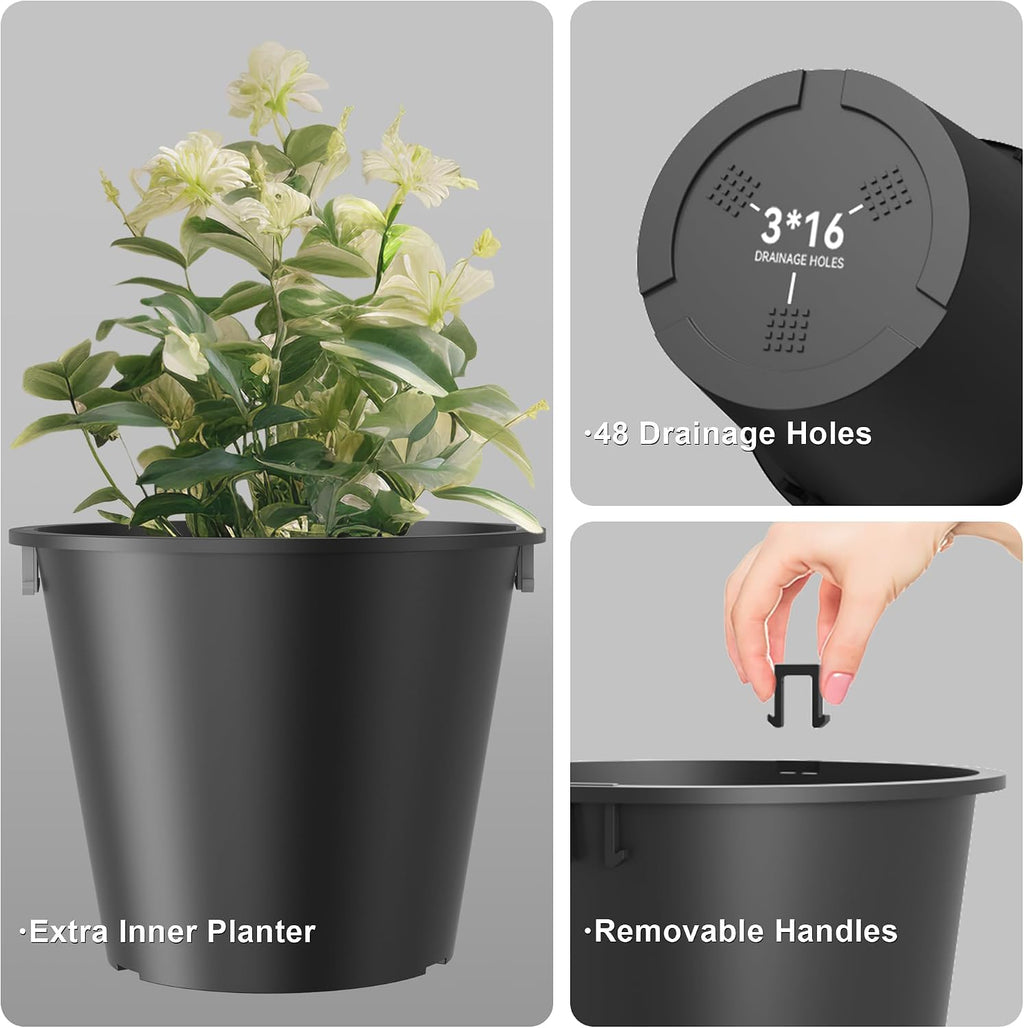 Kante Tall Round Planter Set of 2, 23' H Large Decorative Planter Pots for Outdoor Indoor Garden Patio Front Porch (Black)