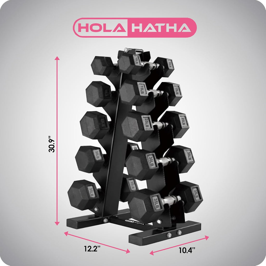 HolaHatha Hexagonal Dumbbell Free Hand Weight Set w/Rack