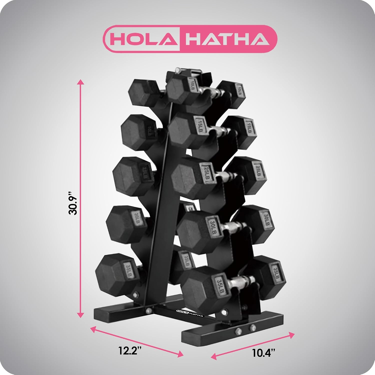 HolaHatha Hexagonal Dumbbell Free Hand Weight Set w/Rack