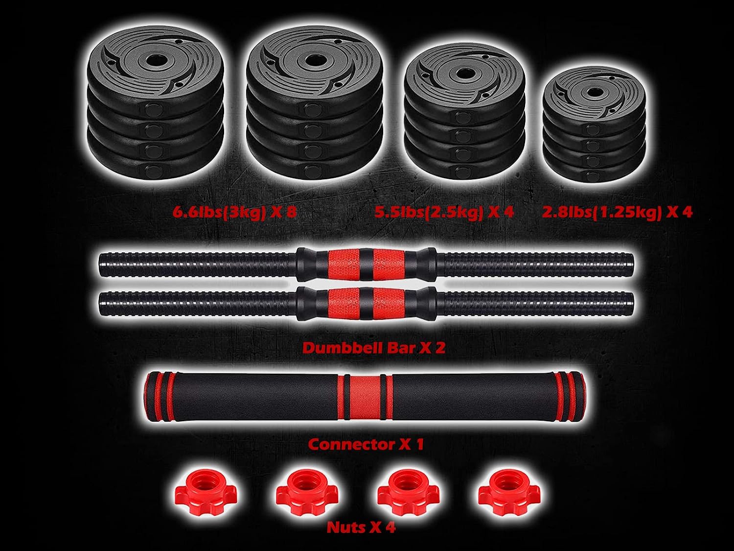 2021 Adjustable Dumbbells Set Weight to 88Lbs / 110Lbs, Free Weight with Connecting Rod Used As Barbell, Ab Roller for Home Gym Work Out Training Fitness Equipment All-Purpose