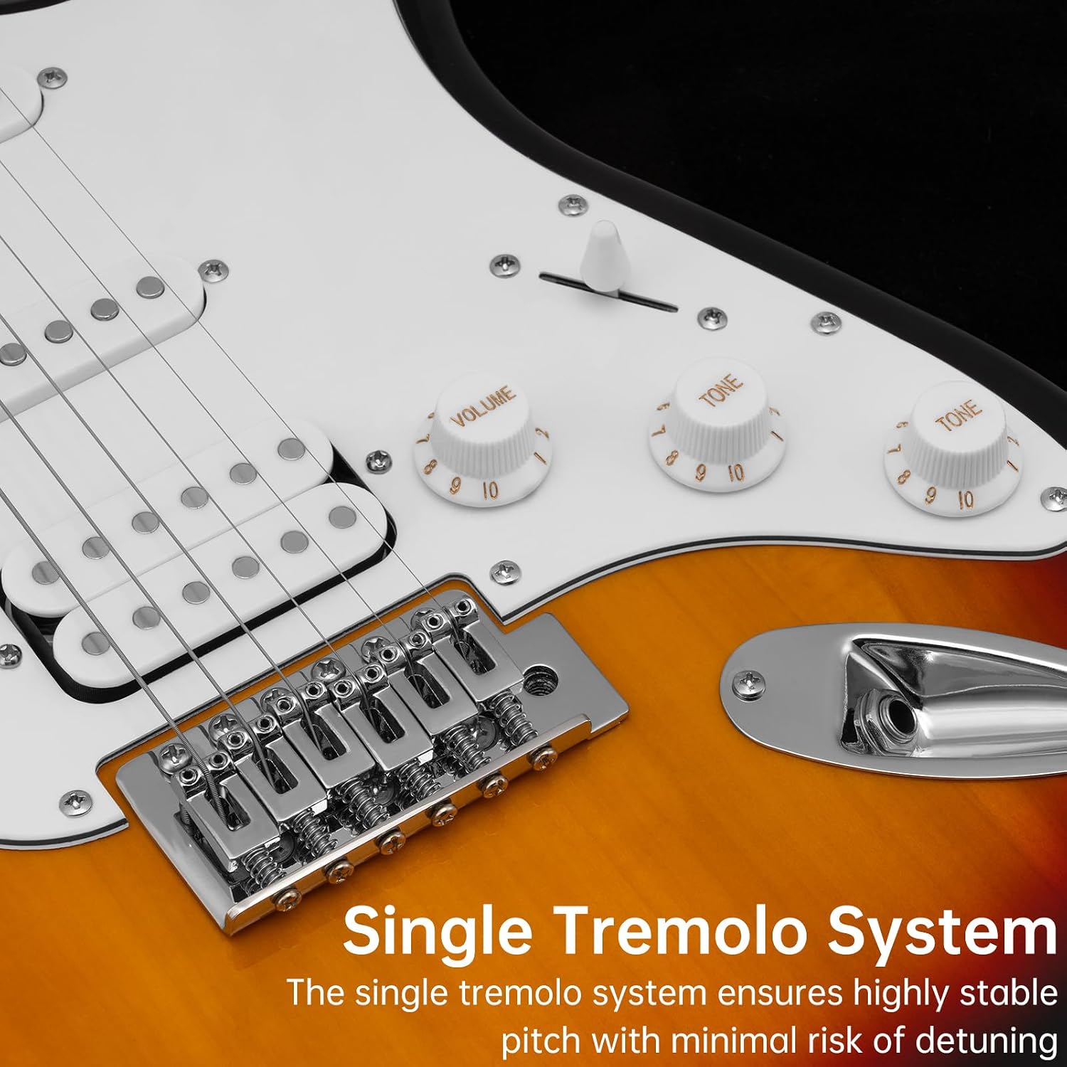 AODSK Electric Guitar with Amp Beginner Kit 39 Inch Solid Body Full Size,All Accessories,Digital Tuner,Six Strings,Four Picks,Tremolo Bar,Strap,Gig Bag,Starter kit (Sunburst-HSS)