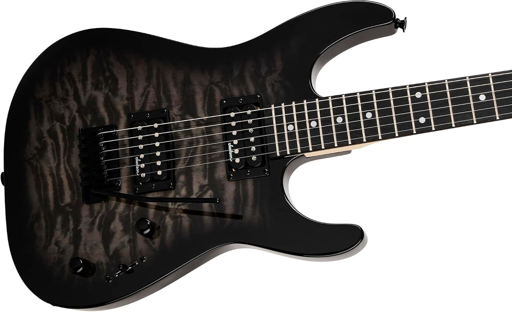 Jackson JS Series Dinky JS11Q Electric Guitar - Transparent Black Bundle with Frontman 10G Amplifier, Gig Bag, Tuner, Strap, Cable, Picks, and Austin Bazaar Instructional DVD