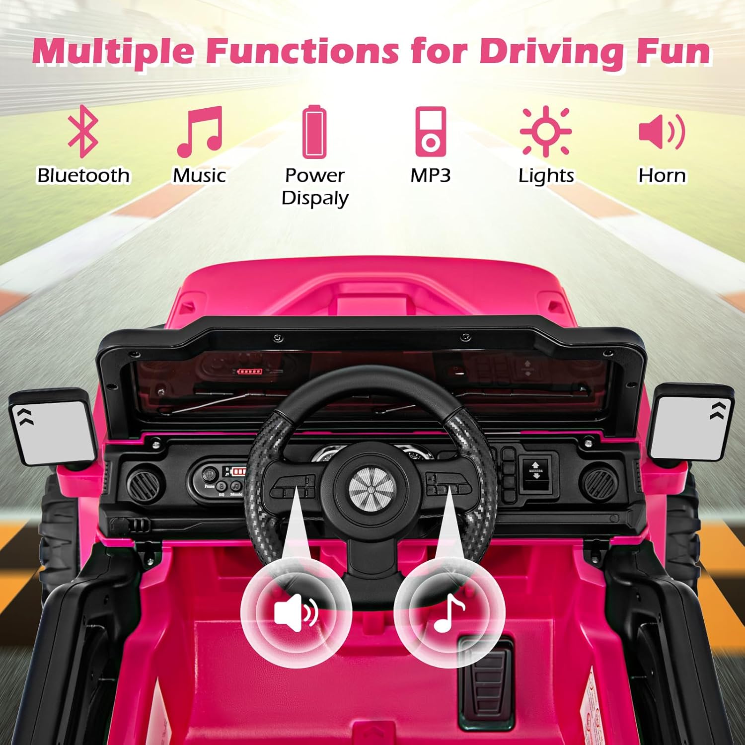 OLAKIDS Ride on Truck, 12V Battery Powered Electric Vehicle for Kids with Remote Control, Bluetooth, Power Display, LED Lights, Music Player, Ride on Toy for 3+ Boys Girls (Pink)