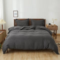 Simple&Opulence 100% Linen Duvet Cover Set, 3 PCS Natural French Flax Dark Grey Duvet Cover King Size, Breathable Soft Comfy Linen Bedding Comforter Cover with 2 Pillowcases(Dark Grey, 104'x92')