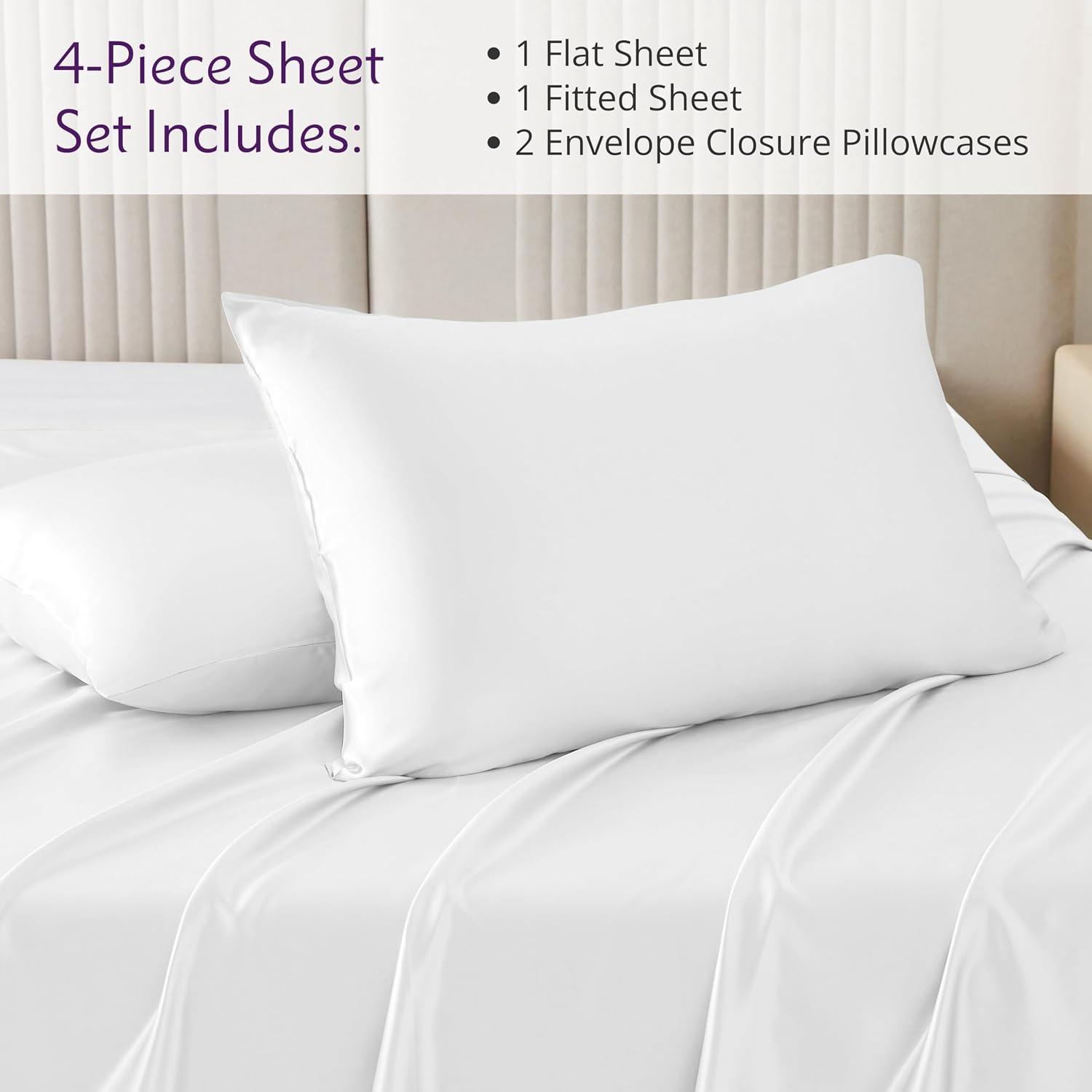 Mulberry Park Silks - 22 Momme 100% Mulberry Silk Sheets - Full Size Bed Set - 16' Pocket - Luxurious Bed Sheets & Pillowcases, Skin-Friendly & Breathable - Charmeuse Silk for Hair Care - White