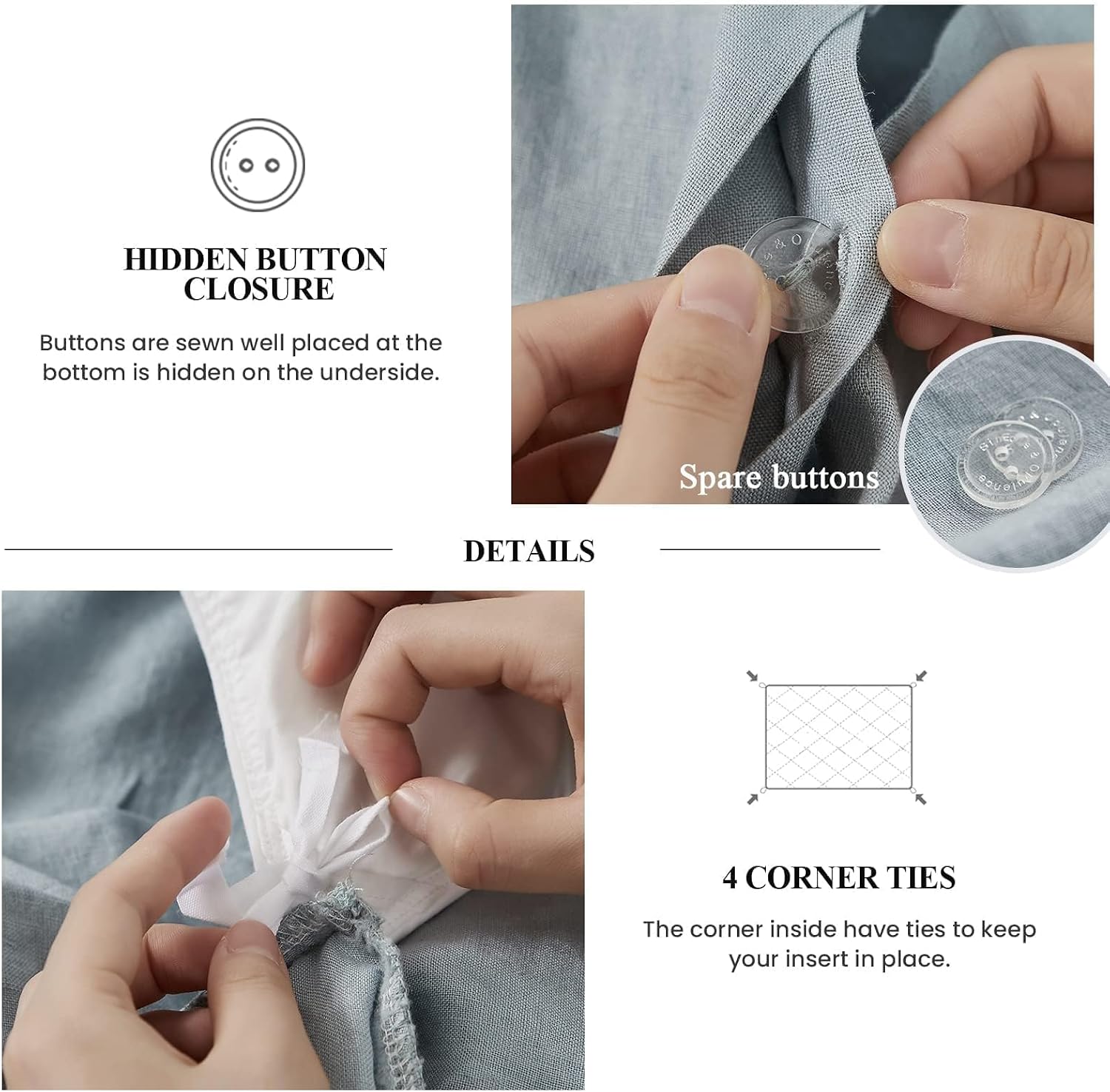 Simple&Opulence 100% Linen Duvet Cover Set, 3 PCS Natural French Flax Dusty Blue Ruffle Duvet Cover King Size, Breathable Comfy Linen Bedding Comforter Cover with 2 Pillowcases(Dusty Blue, 104' X 92')