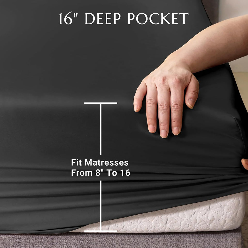 THXSILK 100% Silk Sheet Set, 7A+ Silk Sheet Set Soft Breathable, Luxury Bedding (1 Duvet Cover, 1 Fitted Sheet, 2 Pillow Shams), King, Black