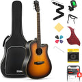 Donner Acoustic Guitar for Beginner Adult Full Size Cutaway Acustica Guitarra Bundle Kit with Free Online Lesson Bag Strap Tuner Capo Pickguard String Pick, Right Hand 41'Sunburst, DAG-1CS/DAD-160CS
