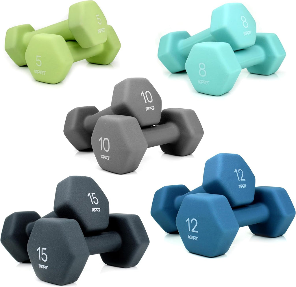 XPRT Neoprene Dumbbell Set with Rack - 5-Pair Weights for Home Gym