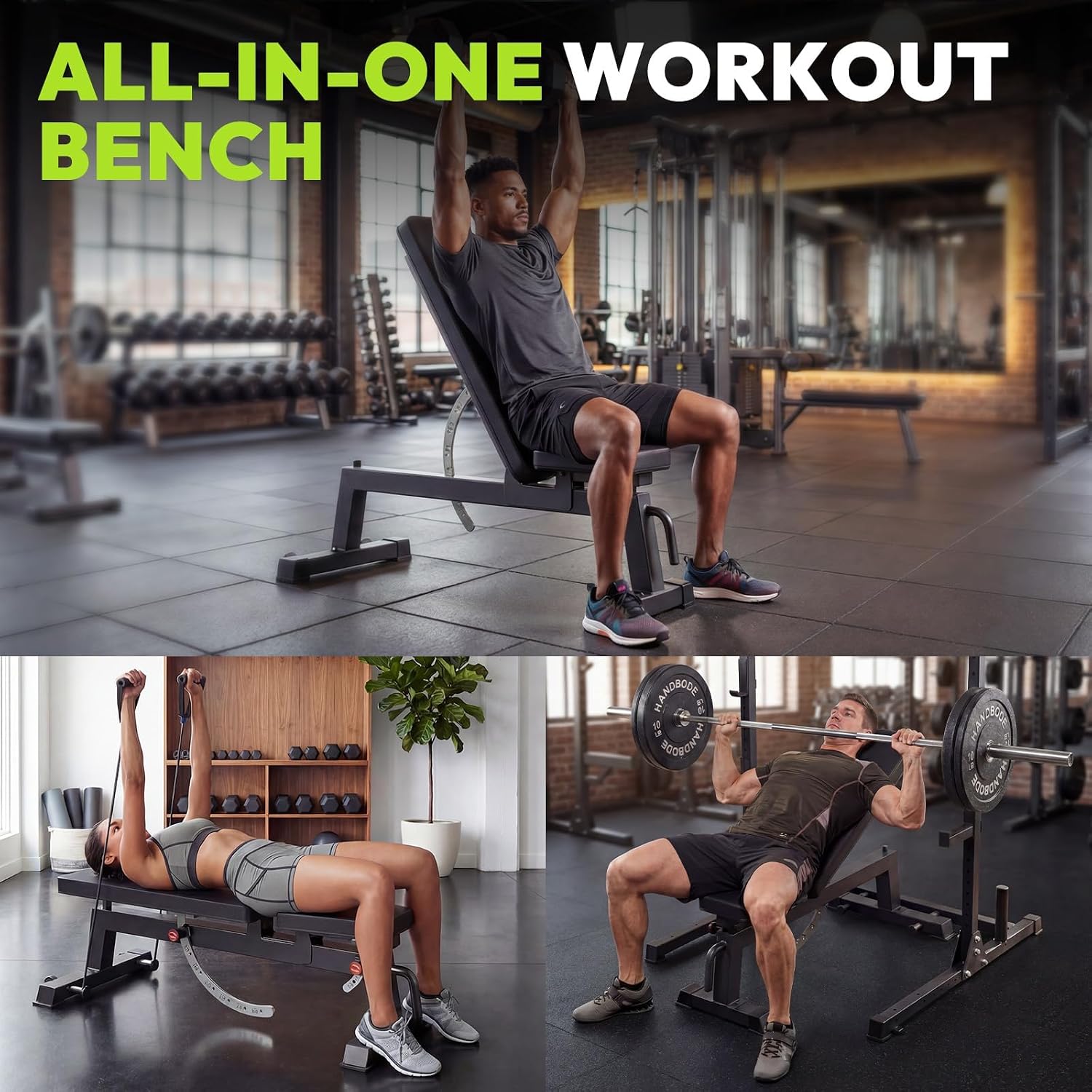 HANDBODE Adjustable Weight Bench for Full Body Workout, 1300 LBS Weight Capacity Bench Press Bench of Home Gym Strength Training, Incline Upright Flat Utility Workout Bench with Fast Adjustment