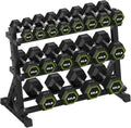 HANDBODE 3-Tier Dumbbell Rack Stand, 1000LB Capacity Storage Rack, Weight Rack for Dumbbells, Kettlebell, 390–700 lb Rubber Coated Fixed Weight Sets, Home Gym Strength Training Equipment