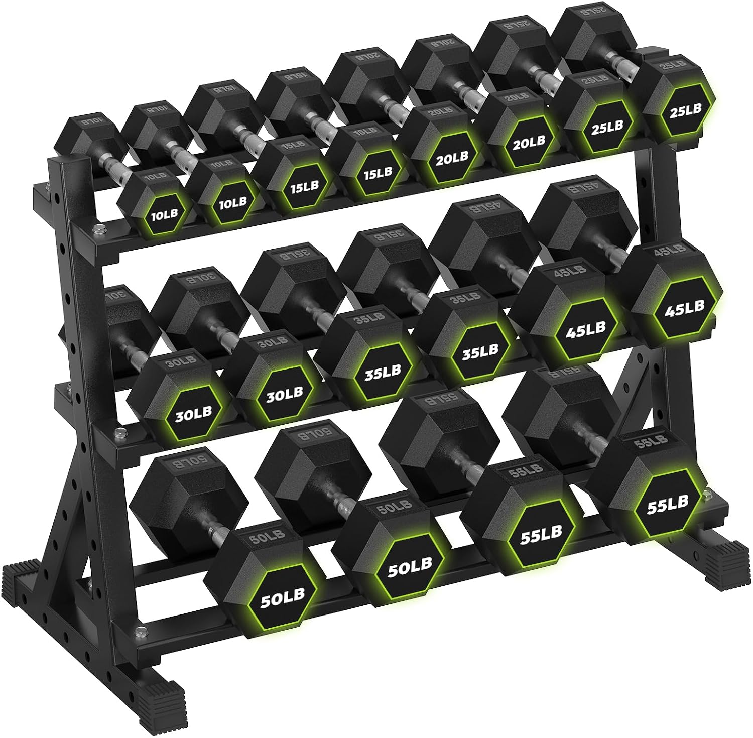 HANDBODE 3-Tier Dumbbell Rack Stand, 1000LB Capacity Storage Rack, Weight Rack for Dumbbells, Kettlebell, 390–700 lb Rubber Coated Fixed Weight Sets, Home Gym Strength Training Equipment