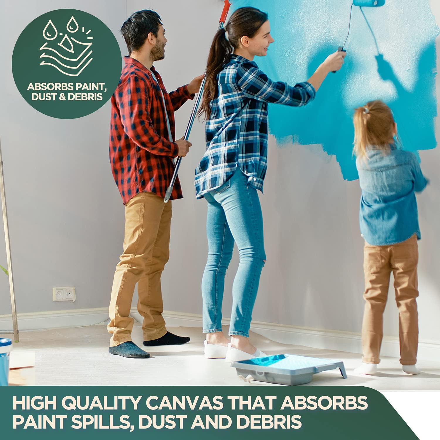 CCS Canvas Drop Cloth for Painting – All Purpose Cotton Duck Cloth Tarp for Curtains, Tablecloths, Backdrops – Washable & Reusable Floor Cover & Dust Sheet for Furniture (12-Pc, 4x12 Ft)