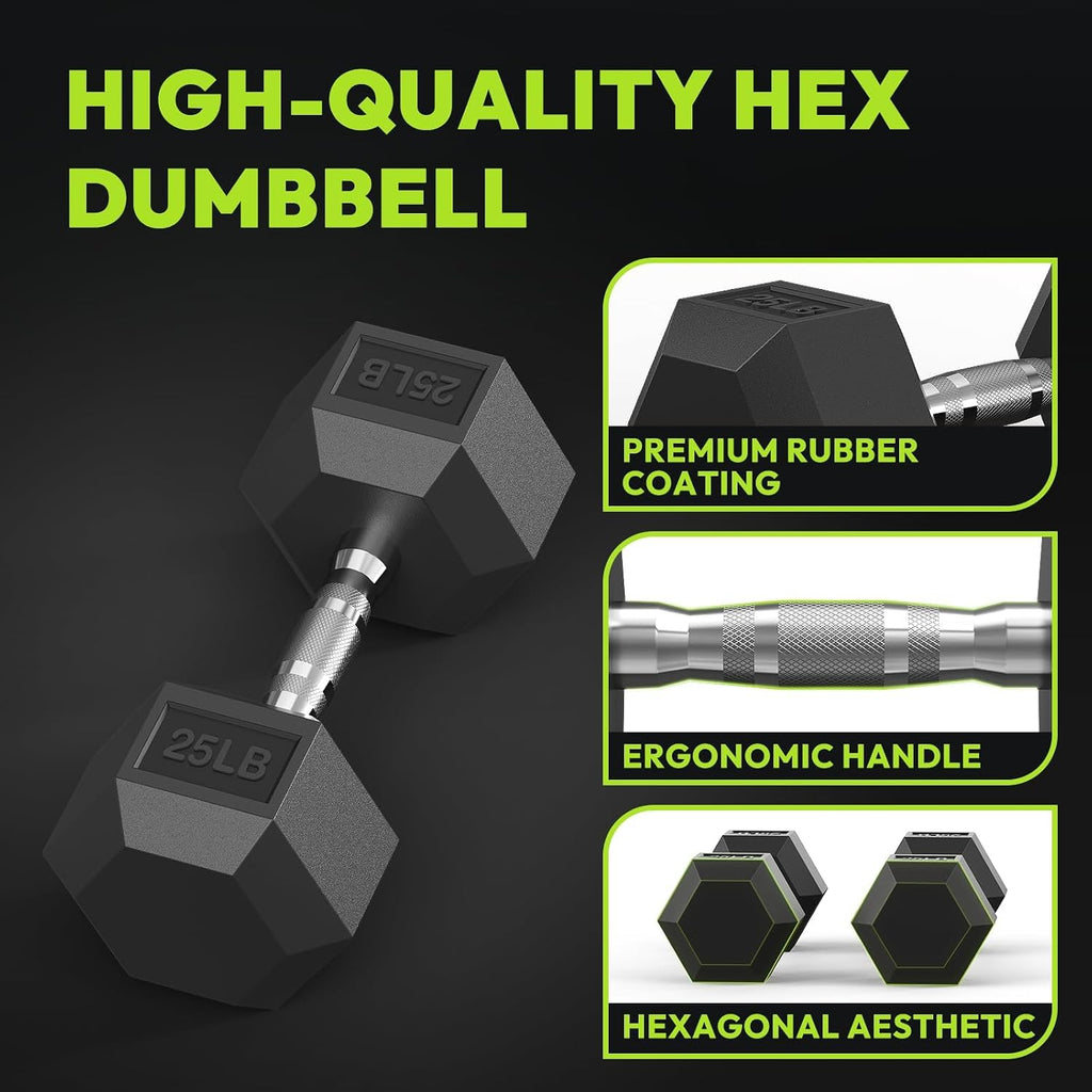 HANDBODE Hex Dumbbell Set with Rack, 300-840 lb Rubber Coated Fixed Weights Sets with Heavy Duty Storage Stand, Hexagon Shape, Multiple Weight Options Home Gym Equipment for Strength Training