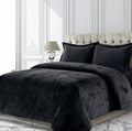 Velvet Comforter Set King 3 Piece (Comforter + 2 Pillowcases) Black 600 GSM