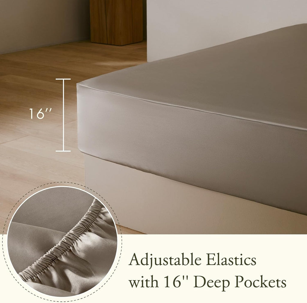LILYSILK 3Pcs Silk Fitted Sheets Set 100% Mulberry Silk 6A Grade, 2 Silk Pillowcases and 1 Silk Fitted Sheet, 16 Inch Deep Pocket, 19 Momme Silk Bed Sheets Oeko-Certified Silvergray, King Size
