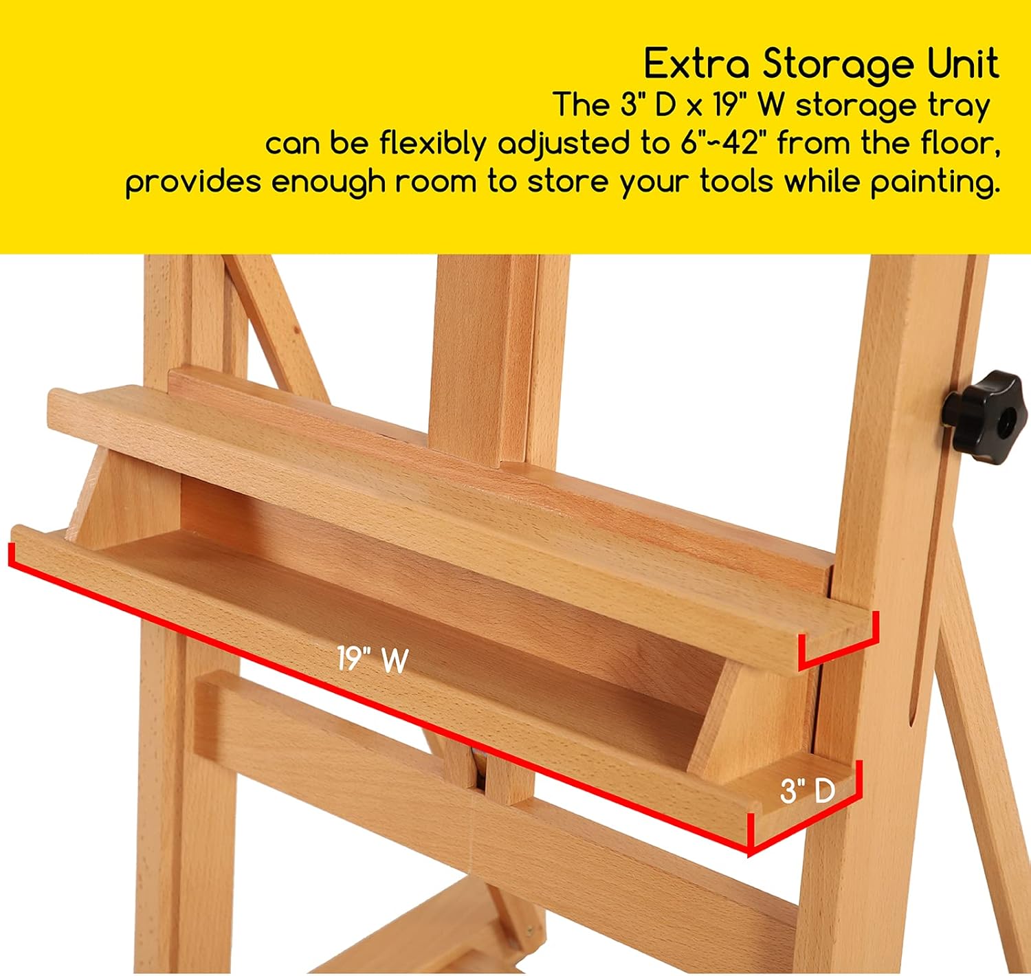 MEEDEN Studio H-Frame Easel with Storage Tray, Solid Beech Wood Artist Painting Easel, Best Wooden Floor Easel, Holds Canvas Art up to 48'