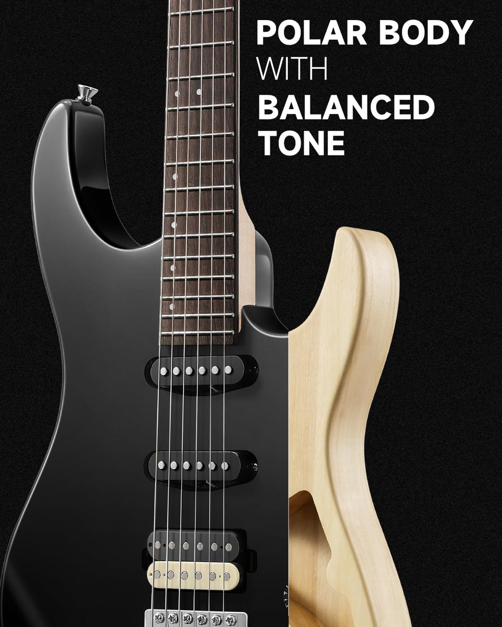 Donner DMT-66 Solid Body Electric Guitar Kit for Beginners, Full Size 39' Electric Guitar with HSS Pickups, Poplar Body, Maple Neck, Starter Guitar with Gig Bag, Strap, Whammy Bar, Wrench, Black
