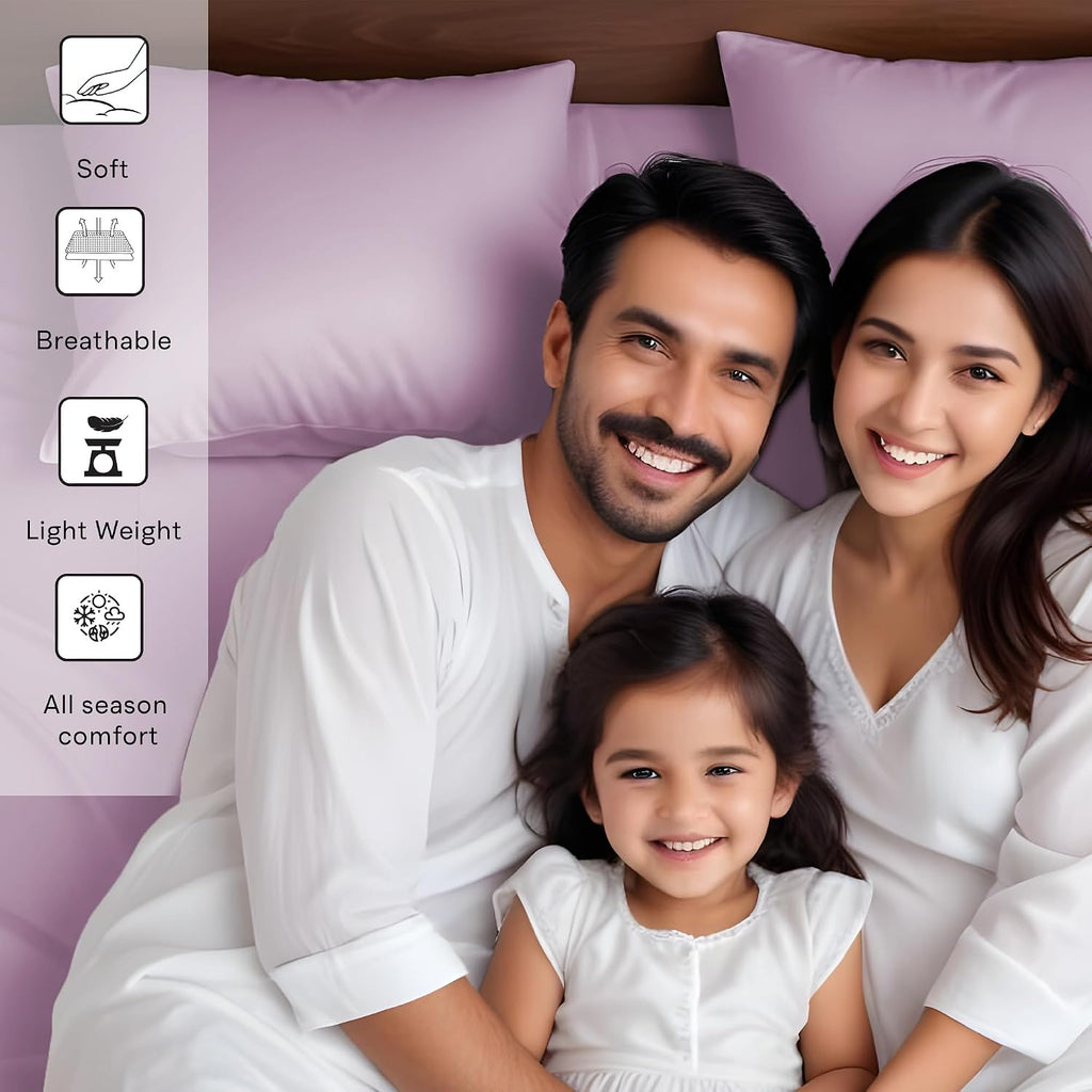 22 Momme 100% Mulberry Silk Bedding Set - 4-Piece Luxury Emperor Size (2 Pillowcases, 1 Fitted Sheet, 1 Flat Sheet) - Fits 14-16' Deep Pocket (Solid, Lavender)
