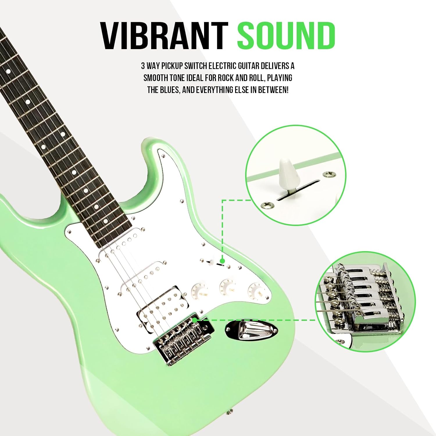 Soulmate Electric Guitar Kit, 39' Beginner Electric Guitar Solid Body Full Size HSS Pick Up for Starter, with Amplifier, Bag, Capo, Strap, String,Cable, Picks, Green