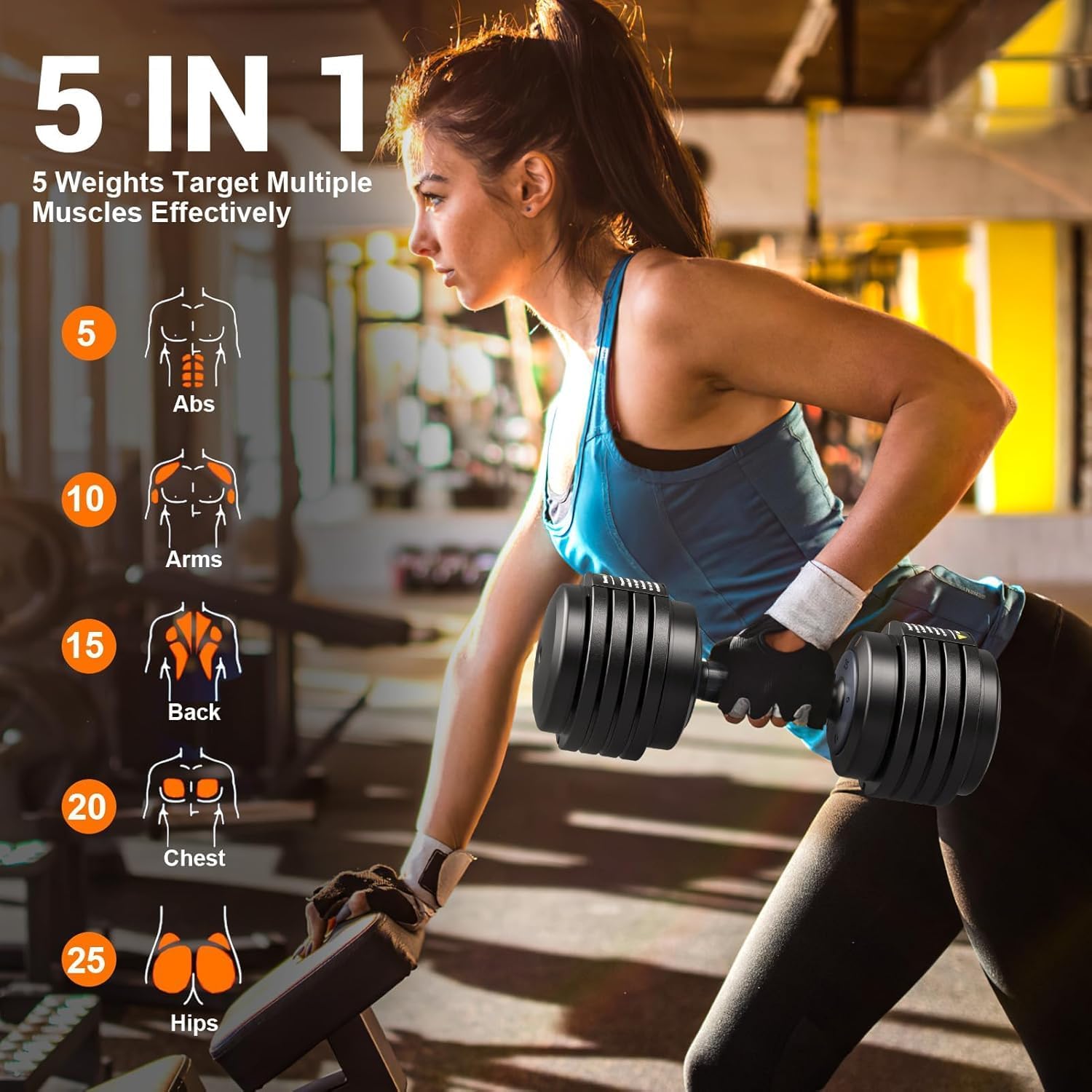 Adjustable Weights Dumbbells Set of 2 with Anti-Slip Texture Handle，5 in 1 Free Adjustable Weights Dumbbells Barbell Set，Home Fitness Weight Set, Dumbbell, Barbell, Kettlebell, Push-up, Home Gym Fitness Workout Equipment For Men Women
