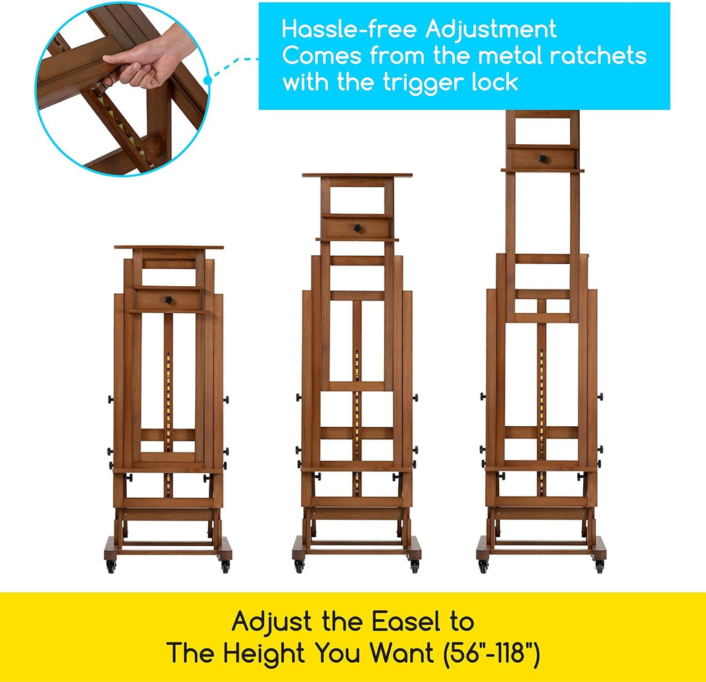 MEEDEN Extra-Large Art Painting Easel: Solid Beech Wood Artist Easel - Professional Heavy-Duty Studio Easel for Adults - Movable H Frame Floor Easel Stand for Painting Canvas up to 79'