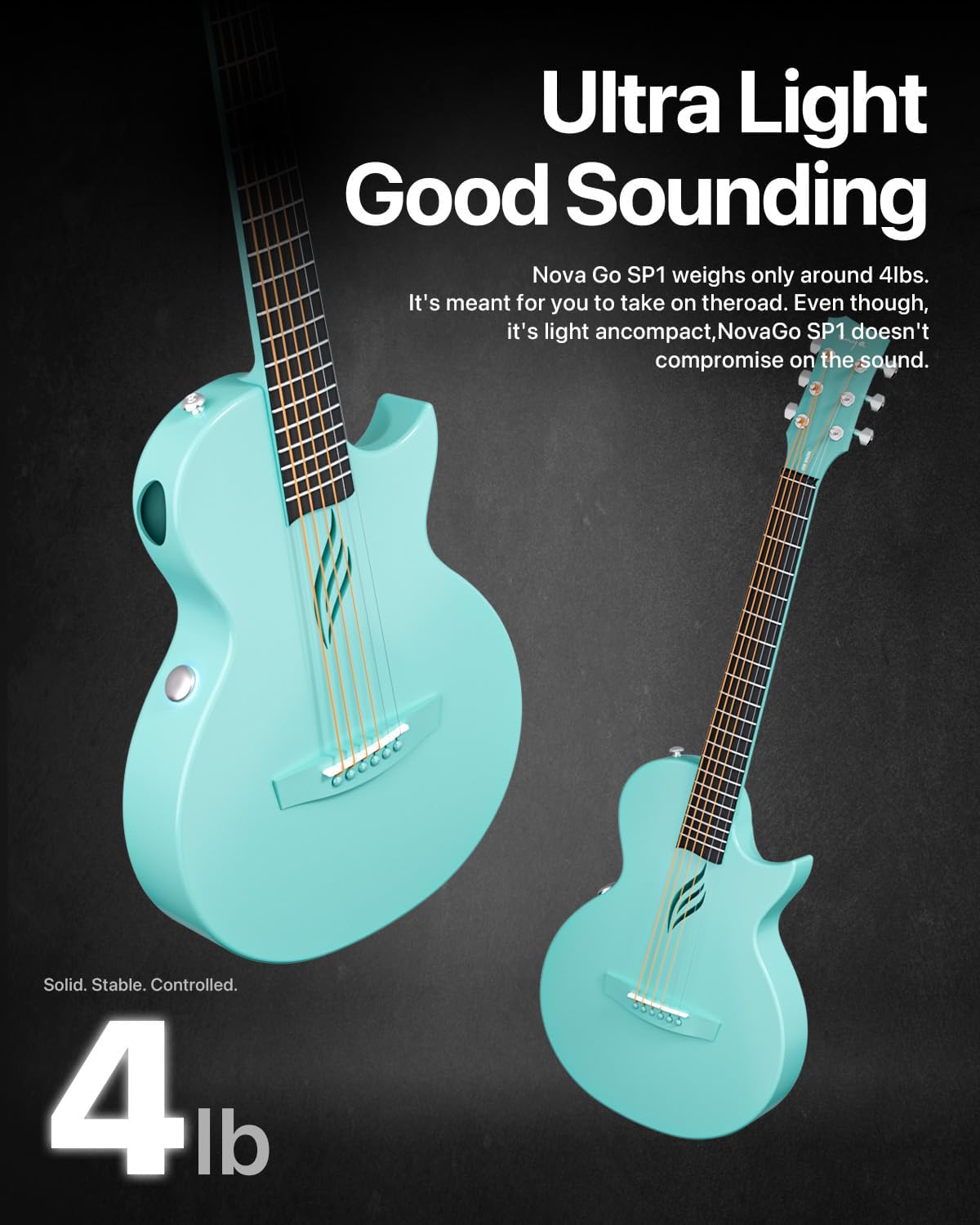 Enya NOVA GO SP1 Carbon Fiber Travel Guitar - 35' Acoustic Electric with Smart AcousticPlus Technology, Built-in Effects, USB Recording, Bluetooth Speaker, Beginner Bundle with Gig Bag & Accessories